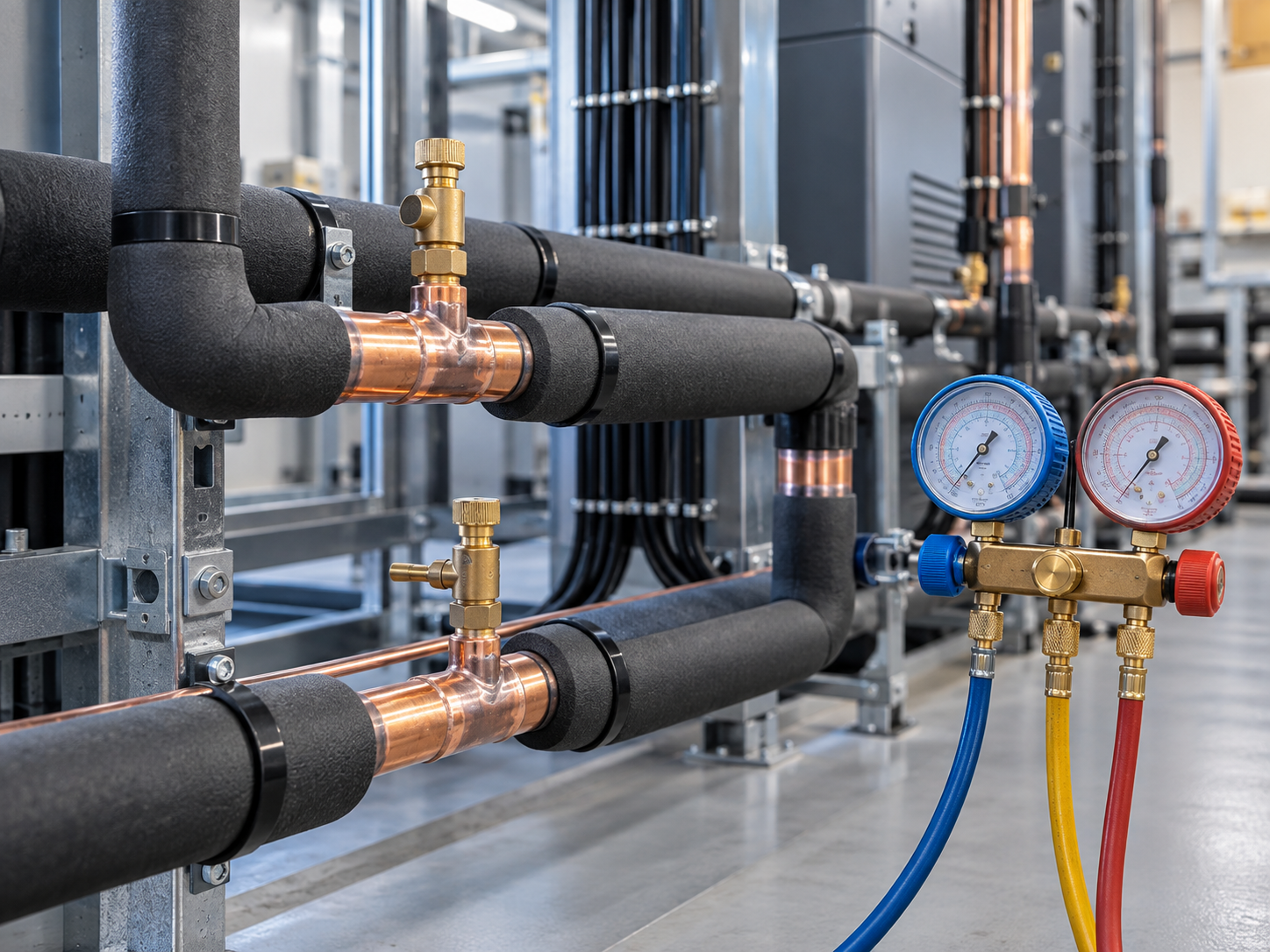 Commercial refrigeration pipework and commissioning equipment