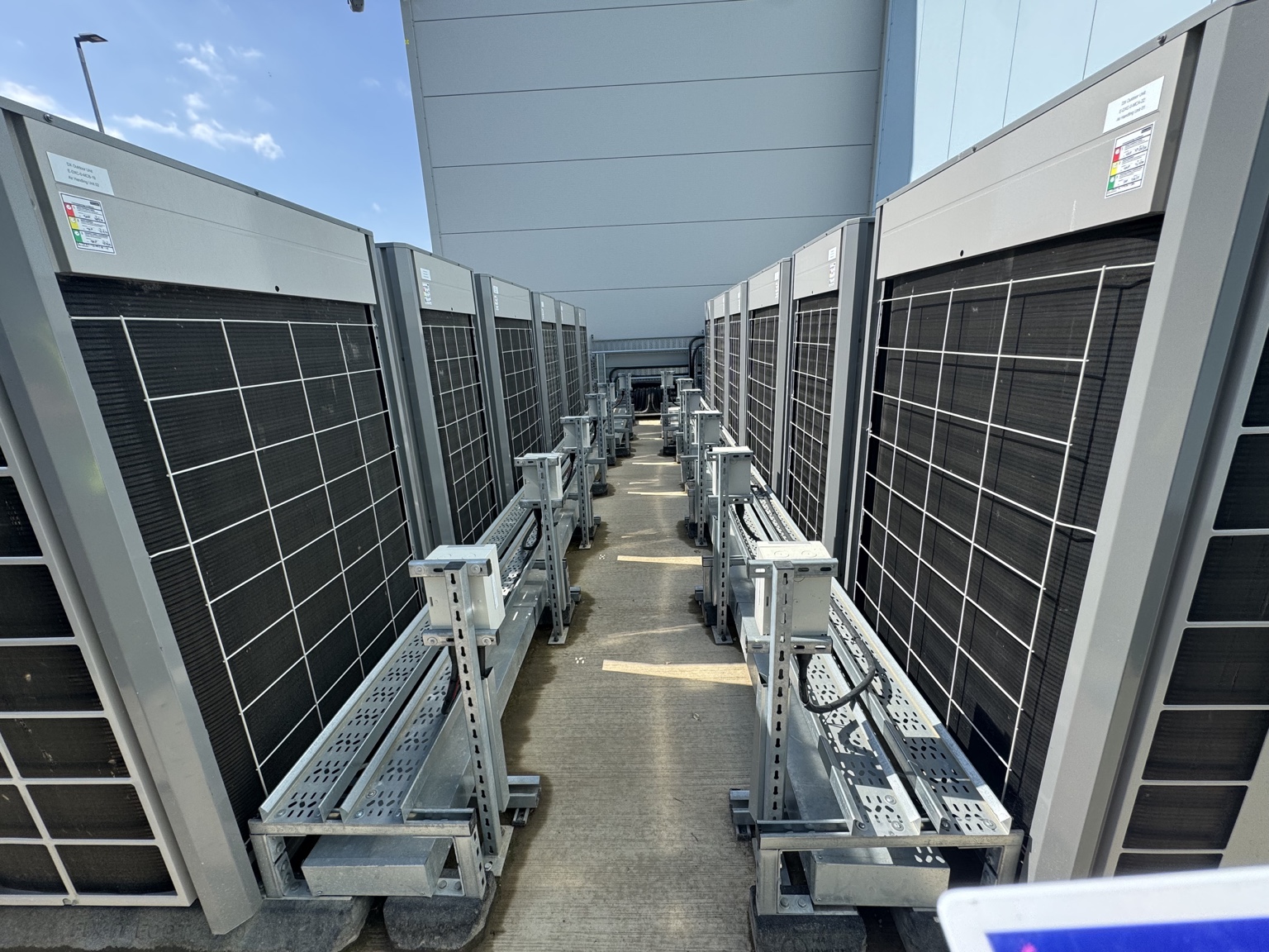 LG outdoor equipment serving a multi-stage DX coil installed within an air-handling unit at a UK data centre
